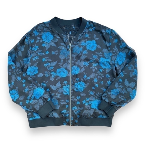 Ruff Hewn Black and Blue Floral Lace Reversible Bomber Jacket | Size M/L - Picture 9 of 13